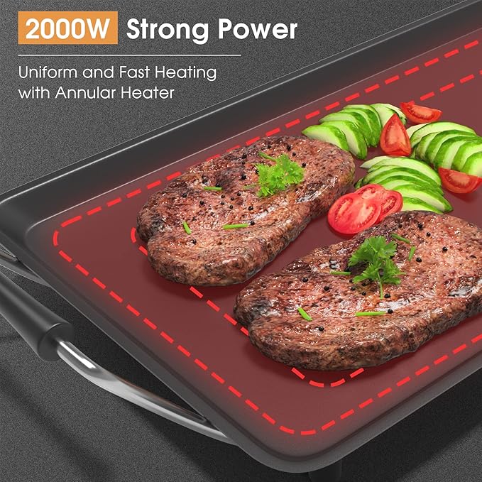 COSTWAY 35" Electric Griddle Teppanyaki Grill, Nonstick Extra Large Cooking Plate for Pancake Barbecue, Indoor Outdoor Table Top Grill with Adjustable Temperature & Drip Tray, 2000W