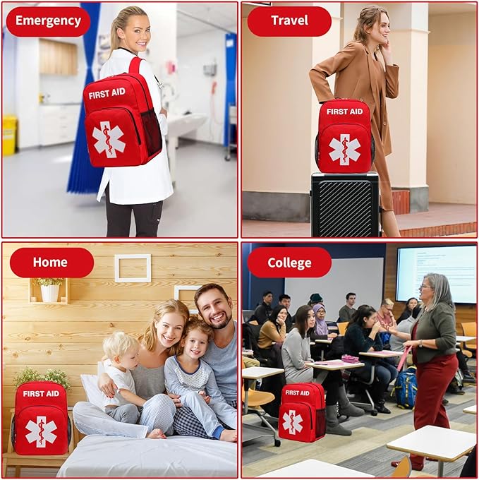First Aid Backpack Emergency Empty Waterproof Survival First Responder Trauma Bag Travel Home Outdoor Camping (Red)