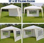 COBIZI 10x10 Pop up Canopy, Canopy Tent 10x10 Gazebos, Ez up for Parties Beach Camping Party Event Shelter Sun Shade with 4 Sidewalls & Carry Bag 4 Stakes & Ropes & Sandbags, White