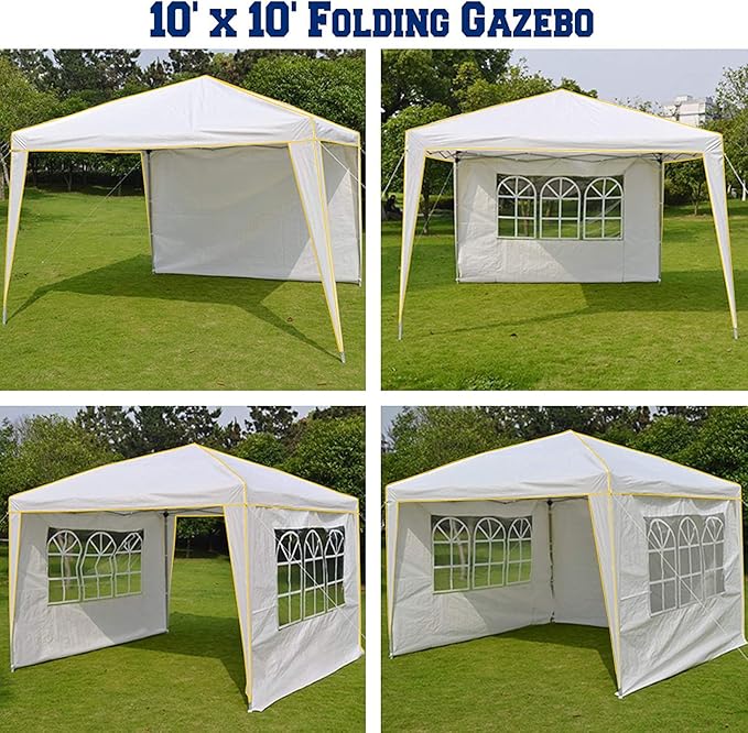 COBIZI 10x10 Pop up Canopy, Canopy Tent 10x10 Gazebos, Ez up for Parties Beach Camping Party Event Shelter Sun Shade with 4 Sidewalls & Carry Bag 4 Stakes & Ropes & Sandbags, White