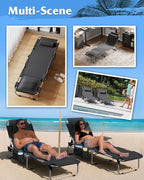 WLIVE Outdoor Tanning Chair, 5-Position Folding Beach Chair with Face Hole for Adults, Portable Patio Lounge Chair for Beach, Pool,Camping,Black