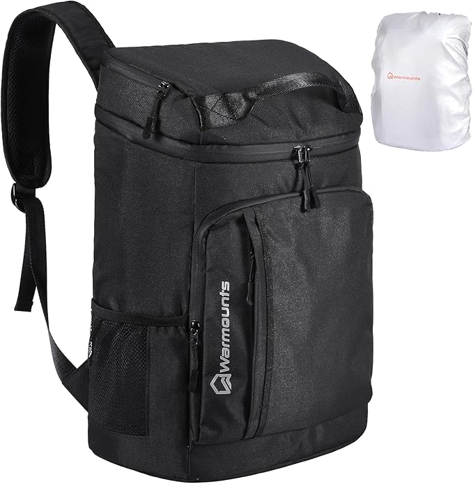 WARMOUNTS Insulated Waterproof Cooler Backpack 36 Cans, Soft Sided Ice Chest Cooler w/Leak Proof Liner, 5-Layer Insulation Portable Lunch Backpack for Camping, Beach, Fishing, Picnic, Travel (Black)