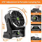 20000mAh Cordless Fan Emergency Portable Rechargeable Fan & Light for Power Outage, Car Defrosting, Indoor - Battery Operated Fan with 270° Pivot, USB, Hook & LED, Portable Camping X26 Black