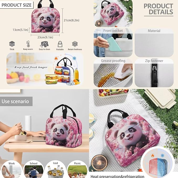 Panda School Backpack Set Kids 4 Piece with Lunch Box and Water Bottle Bag Pencil Case Large Capacity Lightweight Travel Backpack for Kids 8-12 Kindergarten Elementary Middle Camping