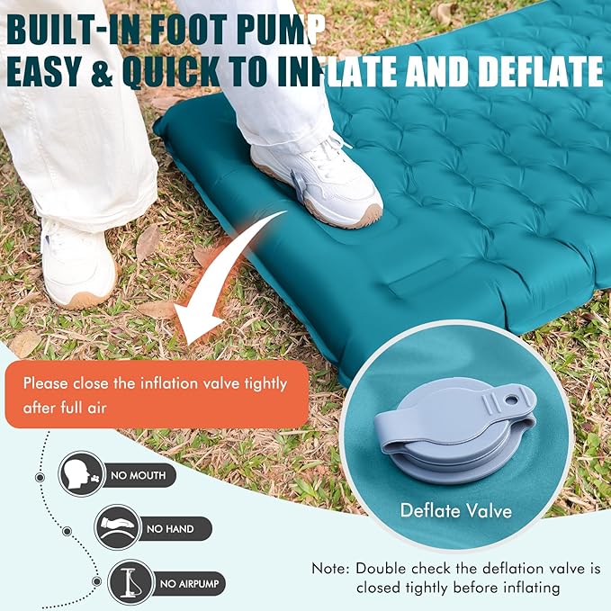 Inflatable Camping Sleeping Pad with Pillow, Extra Thickness 4 Inch Sleeping Mat with Built-in Pump, Compact & Ultralight Camping Air Mattress for Backpacking Hiking Tent Traveling