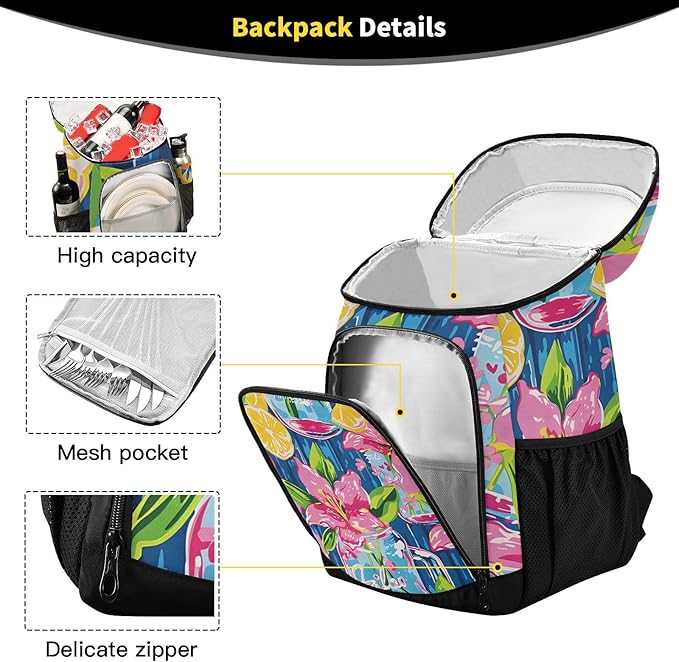 Tropical Pineapples Fruits Cooler Backpack Insulated Leak Proof Beach Cooler Bag Soft Lunch Picnic Hiking Camping Backpack Cooler