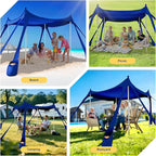 Beach Tent Sun Shelter UPF 50+,10x10 FT Beach Canopy Tent Sun Shade,Pop Up Beach Canopy with 8 Sandbags,Outdoor Beach Shade for Camping Trips, Fishing, Backyard Fun Picnics (Navy Blue)