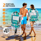 VINGLI Tall Beach Chair 2 Pack Lightweight, Backpack Beach Chair for Adults with 5-Position, Cooler Bag, Cup Holders, Towel Bar, Lightweight Folding Beach Camping Chairs