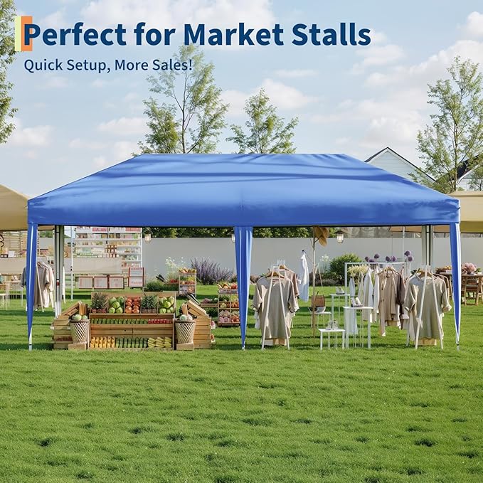10x20 Pop Up Canopy with 0/4/6 Sidewalls, Beach Ten with One Push Setup, Heavy Duty Outdoor Instant Canopy Tent with Portable Roller Bag, Silver Coated Top, 3 Adjustable Height, Sandbags