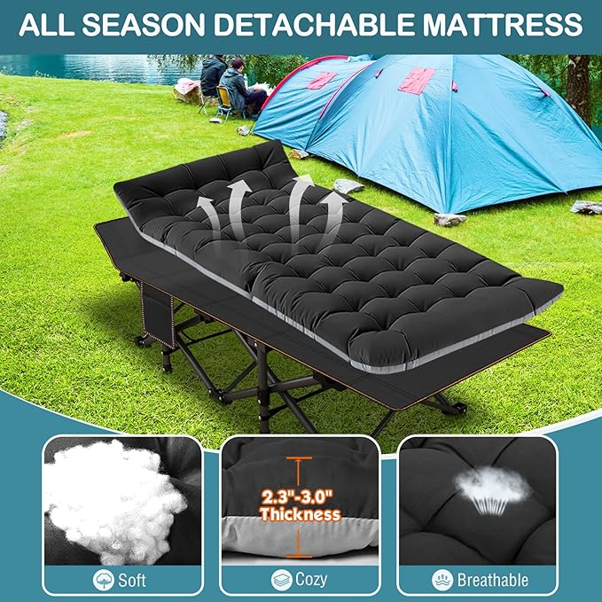 NAIZEA Folding Camping Cots for Adults, Folding Cot with Mattress, Camping Foldable Bed, Portable Military Cot, Double Layer Oxford Strong Heavy Duty Sleeping Cots w/Carry Bag for Camp Office Travel