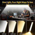 Mechanic Work Light, 7000LM Magnetic Work Lights, Rechargeable LED Work Light Bar, Portable Cordless Underhood Work Lights with Hooks for Inspection Workshop Emergency