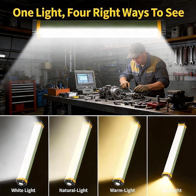 Mechanic Work Light, 7000LM Magnetic Work Lights, Rechargeable LED Work Light Bar, Portable Cordless Underhood Work Lights with Hooks for Inspection Workshop Emergency