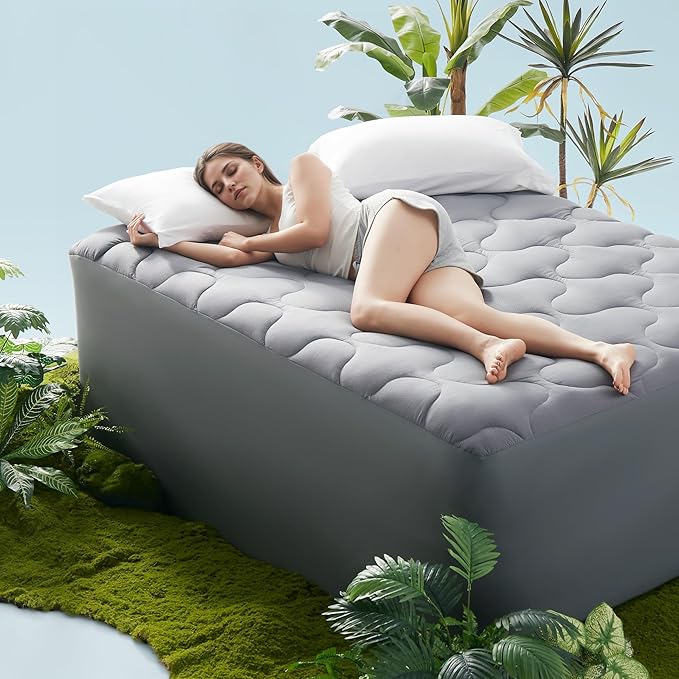 SLEEP ZONE Twin Air Mattress Pad Cover, Plush Quilted Air Mattress Topper, Breathable and Noiseless Air Bed Mattress Protector with Deep Pocket Fits Up to 25 Inches Mattress (Dark Gray)