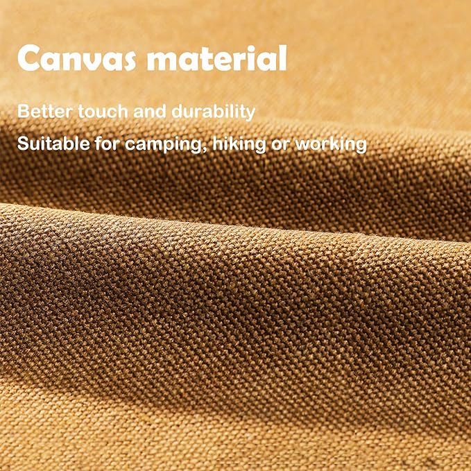 Tent Stakes Bag, Double Layer Tent Pole Pegs Storage Bag, Camping Accessories Large-Capacity Canvas Tool Bag with Zipper for Man Camping, Hiking (35cm Khaki)