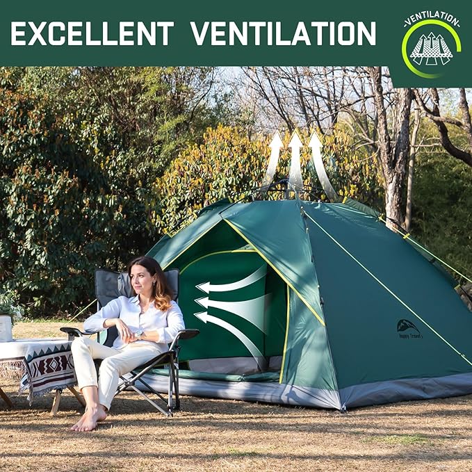 Happy Travel 1/2/3/4 Person Camping Tent, Instant Easy Pop Up Tents for Camping,Automatic Waterproof Family Camping Tent, Easy Set Up Tent,Portable Windproof Dome Tent for Camping Hiking & Traveling