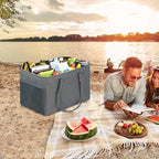 LHZK Standing Utility Tote Bag with Metal Wire Frame and the Sides Rinforced, Large Tote Bag with Handle, Reusable Grocery Bags Foldable, Beach Bag, Car Tote (Grey, 18.5''x11.8''x11.5'')