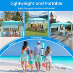 MoKo Beach Cabana, 8'×8' Large Beach Canopy with Side Wall, UPF 50+ Protection Easy Setup Beach Tent Sun Shelter, Adjustable Height Wind Resistant Cabana Beach Tent for Whole Family, Green Stripe