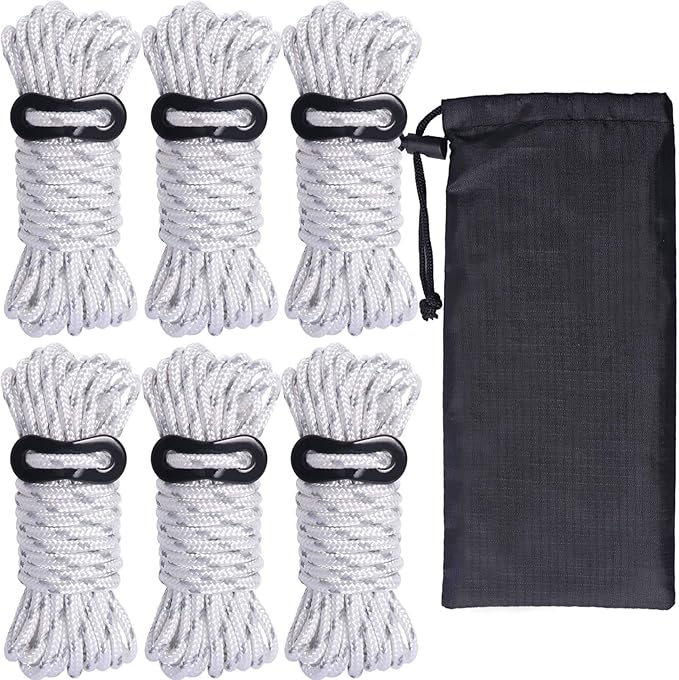 Hikeman 6 Pack 4mm Outdoor Guy Lines Tent Cords Lightweight Camping Rope with Aluminum Guylines Adjuster Tensioner Pouch for Tent Tarp, Canopy Shelter, Camping, Hiking, Backpacking