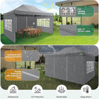 COBIZI 10x15 Heavy Duty Pop up Canopy Tent with 4 sidewalls, Commercial Outdoor Tents for Parties,Backyard Event, Wedding, All Season Waterproof Event Shelter with Carry Bag, Gray(Frame Thickened)