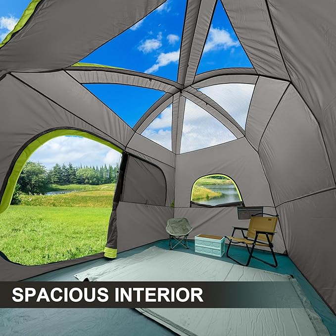 CAMPROS CP Upgraded 6/8 Person Camping Tents, Waterproof Windproof Family Tent with Larger Mesh Windows & Door, Double Layer, Easy Set Up, All-Season Dome Tent with Top Rainfly & Carry Bag