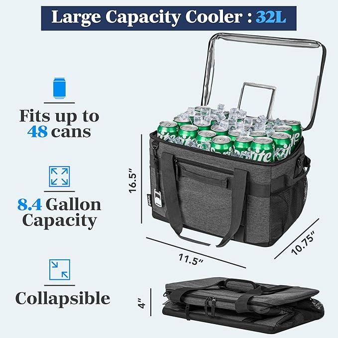 OPUX Cooler Bag, 48/60 Cans Insulated Soft Collapsible Portable Cooler, Soft Sided Leakproof Cooler for Beach Camping with Shoulder Strap, Ice Chest for Travel Road Trip Picnic