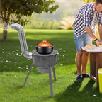 Wood Burning Stove with Grill Rack, Portable Camping Rocket Stove Chimney Charcoal Grill & Wok Rings, for Outdoor Backyard Cooking, Picnic and Barbecue (Silver+Black, 16.9 in)