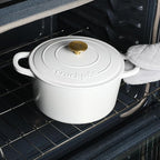 Crock-Pot Artisan 5-Quart Round Dutch Oven – Matte Linen White with Gold Knob, Enameled Cast Iron Cookware