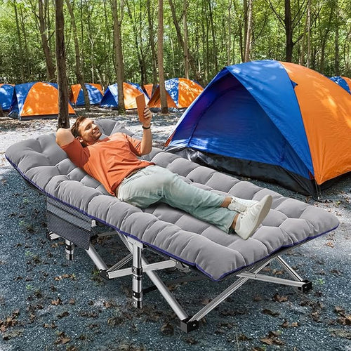 ABORON Oversized XXL Folding Camping Cot W/Mat for Adults, 78" L x 32" W x 18" H, Heavy Duty Outdoor Bed with Carry Bag,1200 D Layer Oxford Travel Camp Cots