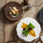 Camping Plates White Special-Shaped Ceramic Stone Pattern Western Dinner Plate Flat Plate Tray Dish Plate Hotel Restaurant Hotel Cold Dish Tableware Decorative Plate(B)