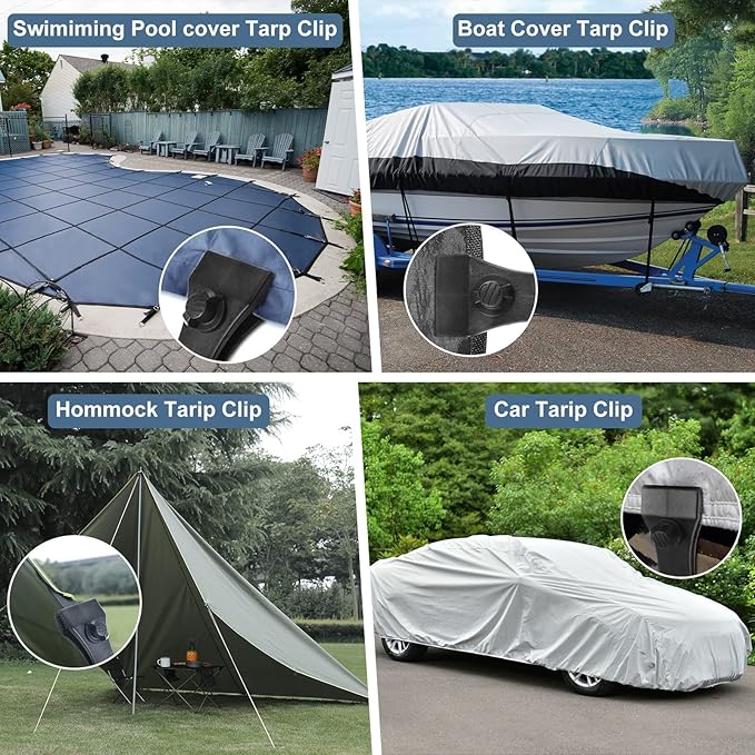 30PCS Upgrade Large Tarp Clips Heavy Duty Lock Grip Tarp Clamps Thumb Screw Tent Clamps with 100 Pcs Zip Cable Ties for Swimming Pool Cover Awnings Outdoor Camping Caravan Canopies Car Covers