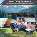 Nice C Heated 3 Person Camping Chair with Canopy, Heated Double Camping Chairs with Battery, Portable Oversized Padded Sports Umbrella Chair with Shade, Cup Holder, Cooler Bag, for Lawn Outdoors