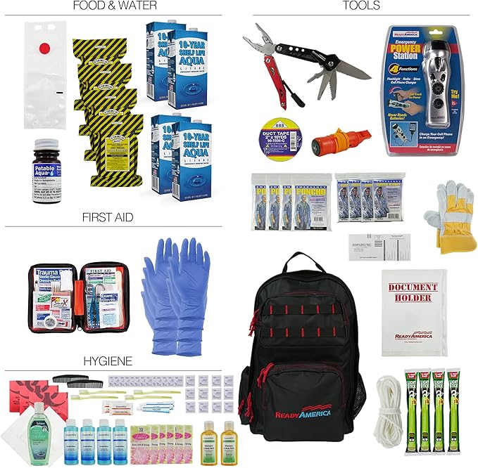 Professional Emergency Survival Kit, 2-Person, 72-Hour, 3-Day Earthquake Emergency Kit Backpack for Disaster Preparedness, Ready America 70481