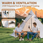 Hot Tent with Stove Jack, 4 Season 3-4 Person Tipi Tent for Camping, 8.2ft Standing Room with Snow Skirt, Cold Weather Shelter for Family Fishing, Hiking, Hunting, Backpacking