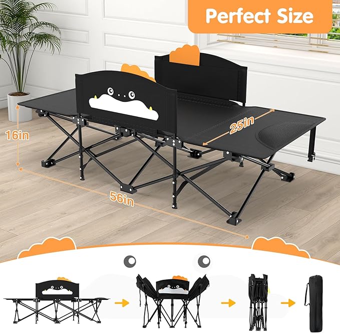 Suteck Kids Camping Cot, Comfortable Toddler Cot Bed Easy to Store and Use, Portable Sleeping Cot with Guardrail, Lightweight Bed for Outdoor Indoor Home