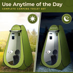 Outdoor Portable Toilet Set for Adults with Camping Night Lantern, Folding XL Toilet, Pop Up Privacy Tent and Carry Bags, Multipurpose Potty, Washable and Foldable for RV Travel
