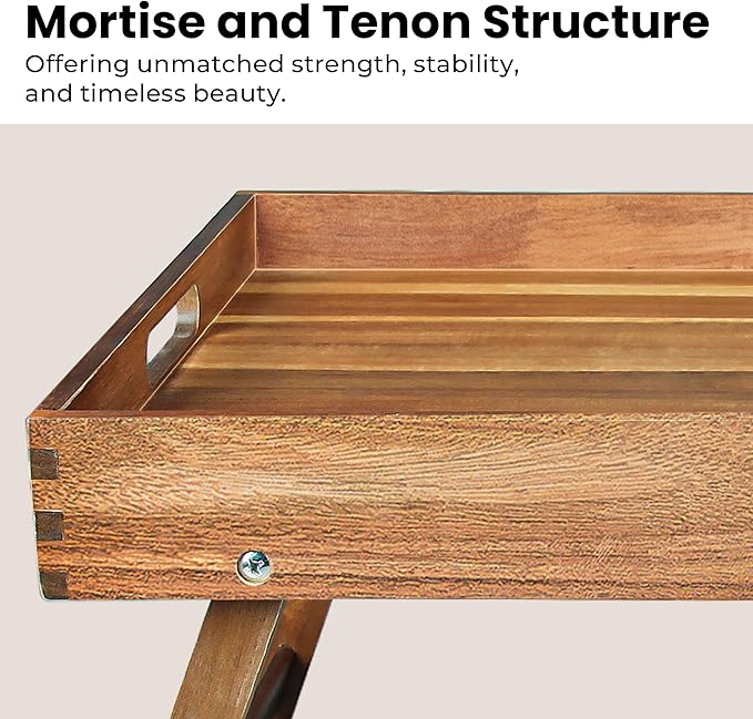 Extra Large Folding Bed Tray Table, 22’’ x 14’’ Acacia Wood Breakfast Tray, Food Serving Tray with Legs for Eating in Bed