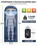 Sportneer Sleeping Bag for Adults & Kids, Cold Weather & Warm Waterproof Camping Sleeping Bag, Compact Portable for Camping Hiking & Travel