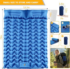 Sleeping Pad for Camping 2 Person, Double Camping Pad with Built-in Foot Pump and Pillow, Inflatable 4in Extra-Thick Ultralight Air Mattress for Backpacking, Hiking, Travel, Tent, Car, Gift