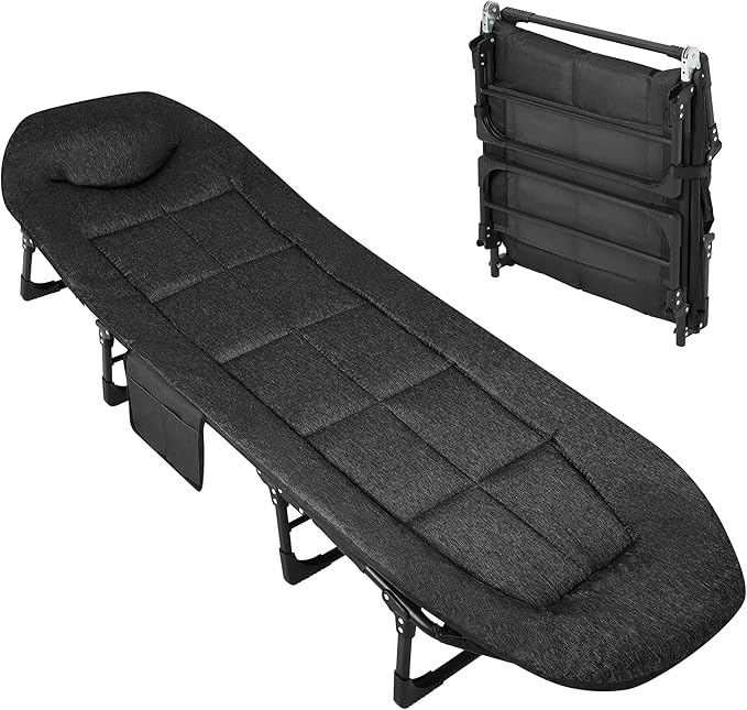 TrailBlaze 75'' Camping Cot for Adults with Cushion and Pillow, Portable Folding Bed for Sleeping, Lightweight Tent Cot with Carry Bag Supports 500 Lbs for Patio Beach Indoor Outdoor