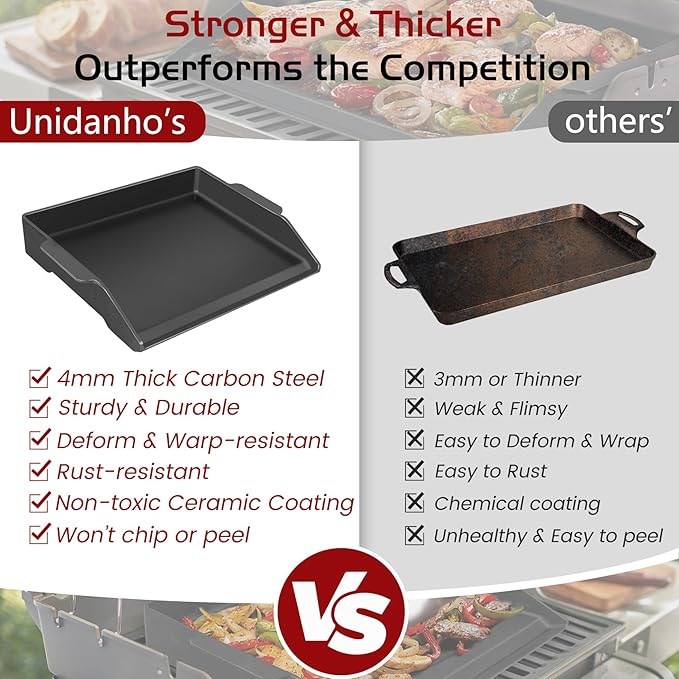 Cast Iron Griddle Gas Grill Pan Insert for Weber Charbroil Nexgrill Replacement Parts Universal Stove Top Flat Charcoal Cooking Plate Outdoor Camp Tailgating Teppanyaki Accessory 17" x 13"