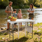 Fish Cleaning Table with 2 Sinks & Grid Rack - 42.5” Outdoor Fish Fillet Cleaning Station for Camping, Patio, Kitchen, RV & Beach