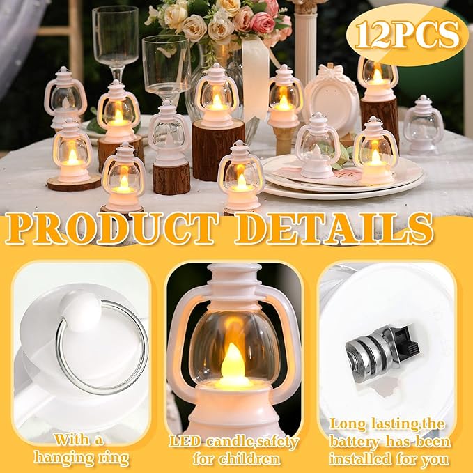 Ferraycle 12 Pcs Mini Lantern Decor 4 Inch Western Lantern Table Centerpiece Small Vintage Camping Hanging Lamp Ornaments Bulk for Cowboy Cowgirl Wedding Halloween Christmas (4 Inch,White)