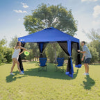 CROWN SHADES Gazebo 10x10 Pop Up Canopy with Mosquito Netting, Screen Tent with 4 Ropes, 8 Stakes, 4 Sandbags and Wheeled Storage Bag, Canopy for Patio & Backyard Parties,Camping&Events -(Blue)