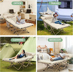 2 Pack Wide Folding Camping Cots with Pillow & Extra Thick 3 Inch Matress, Cots for Sleeping 900 LBS, Camping Bed for Adults with Cushion, Sleeping Cot (Cream)