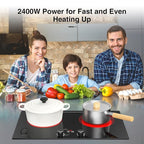 2 Burner Ceramic Cooktop, 2400W 110V Built-in or Countertop Electric Cooktop with Touch Screen & Knob Control, 10 Heat Settings, Child Lock, Timer, Overheat Protection.