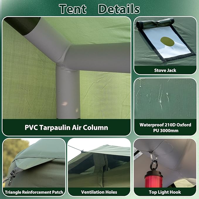 Inflatable Camping Tent with Hand Pump Waterproof Outdoor Blow up Tent 2-8 Person Oxford 4 Season Glamping Air Tent Cabin House with Mesh Windows & Door