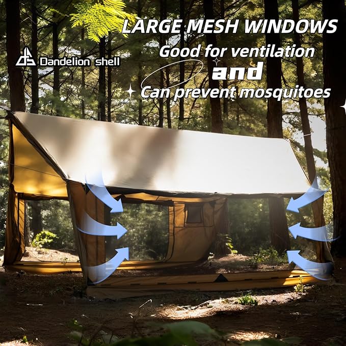Hammock Hot Tent with Stove Jack and Double-Sided mesh Windows - Spacious, Versatile Wall Tent with Snow Skirt(No Poles)-Waterproof & Windproof, Ideal for Camping, Backpacking, Hiking