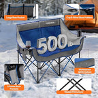 VIVOHOME 45W Padded Heating Double Camping Chair with 2 x 27000mAh Power Bank, Heated Oversized Portable Loveseat for Outdoor Sports, 3 Levels of Heat, Overheat Protection System, Navy Blue and Gray