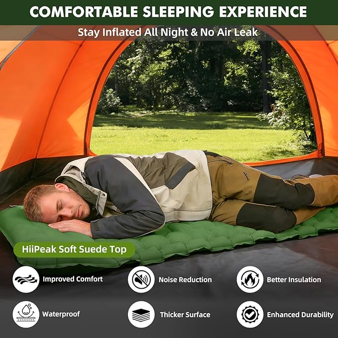 HiiPeak Camping Sleeping Pad, Ultralight Camping Mat with Pillow, Built-in Foot Pump Inflatable Sleeping Pads Compact for Camping Backpacking Hiking Traveling Tent