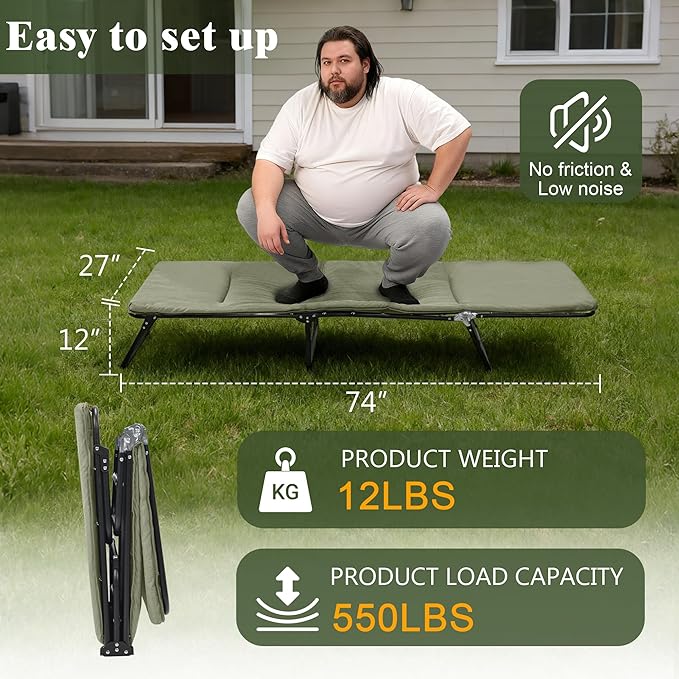 XMT Camping Cot with Mattress, 550LBS(Max Load), Portable Folding Outdoor Bed for Adults Kids, Double Layer 1200D, Heavy Duty Cot for Traveling Gear Supplier, Office Nap, Home Lounging